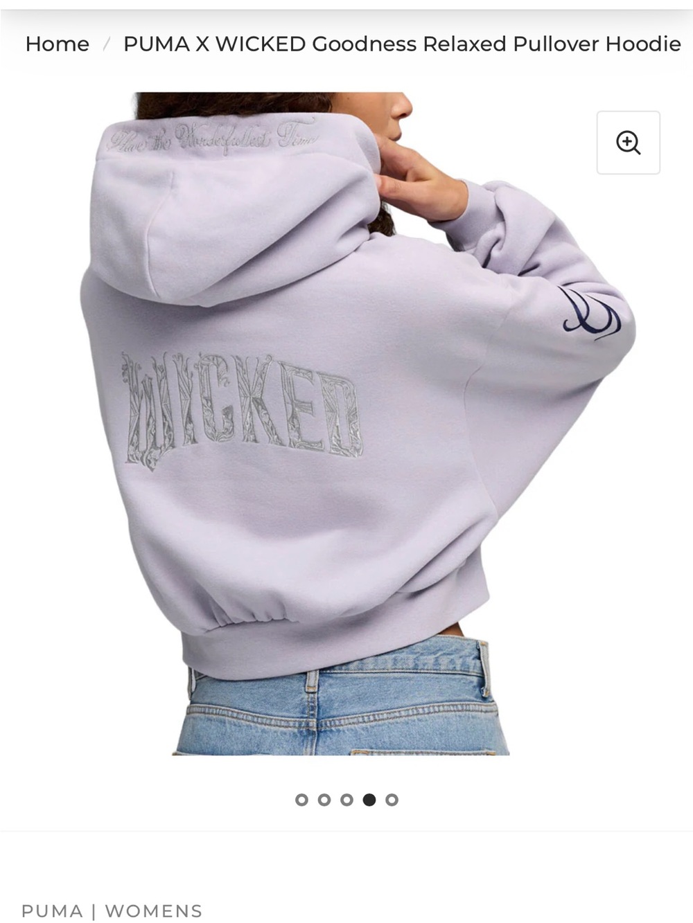 Puma Lavender Relaxed Cropped Pullover Hoodie with Purple Drawstrings Wicked - Picture 4 of 13